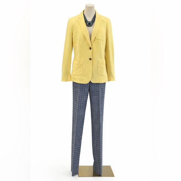 Michael Kors Collection High Waist Gingham Blue White Check Plaid Tailored Pants - Picture 3 of 16